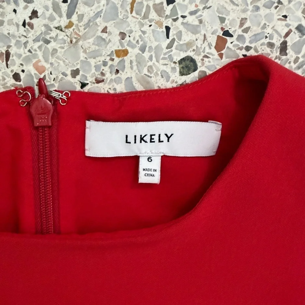 Likely poppy red mini dress flutter hem short sleeve back zip 6 Revolve